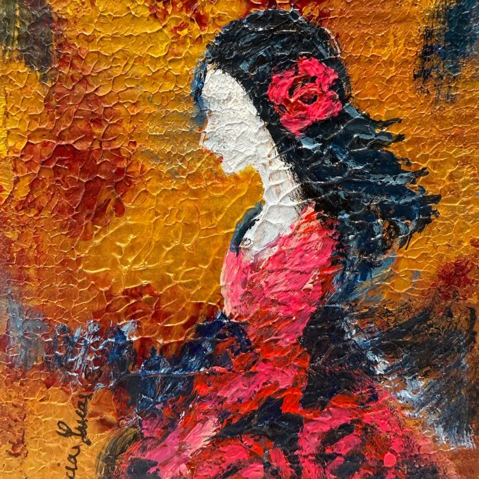 Celeste - Acrylic and mixed media on greeting card - 5 x 7 in