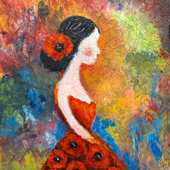 Isadora - Acrylic and mixed media on greeting card - 5 x 7 in
